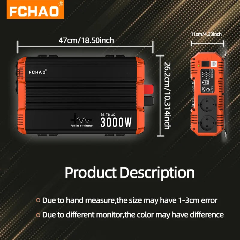 6000W Pure Sine Wave Inverter 12V 24V To 220V Power Converter