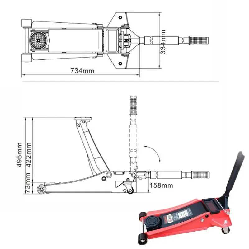 3 ton low profile floor jack double pump hydraulic floor jack