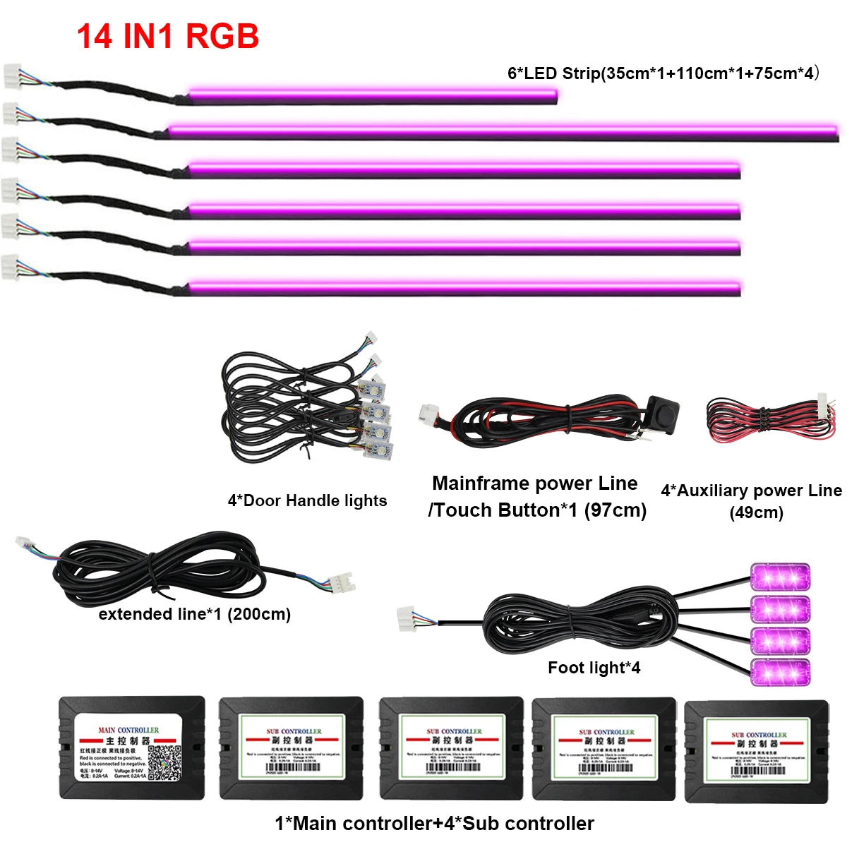 22in1 Symphony Car Ambient Light RGB 213 Color Universal Car Interior led strip