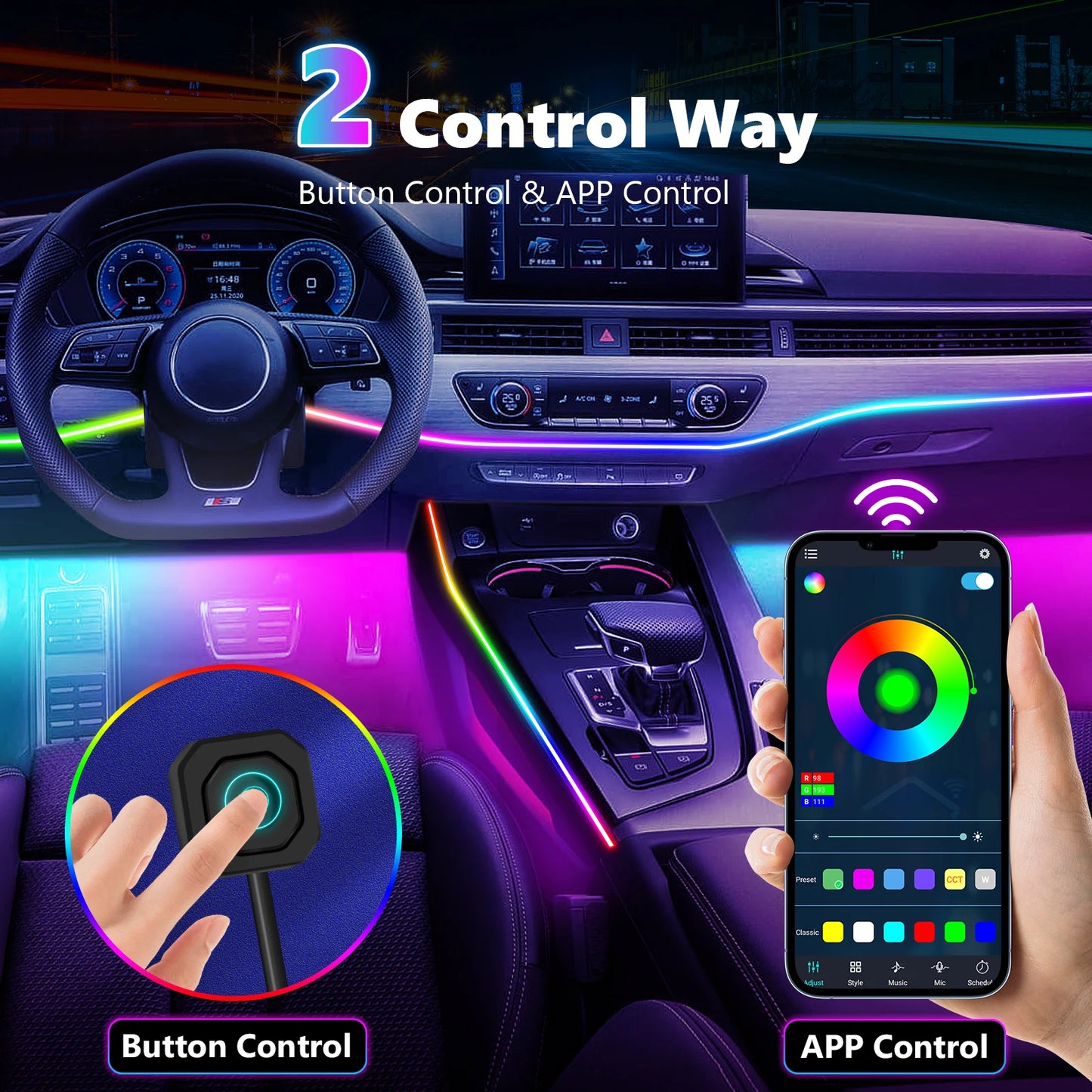 22in1 Symphony Car Ambient Light RGB 213 Color Universal Car Interior led strip
