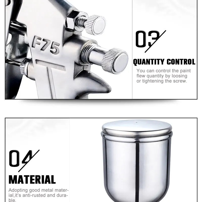 Spray Gun 1.5mm Nozzle with Cup Silver Handle Adjustable