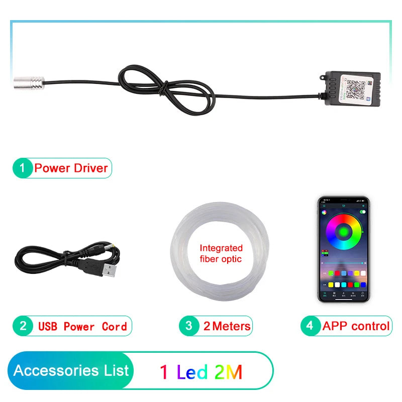 LED Car Interior Ambient Strip Lights RGB Fiber Optic Atmosphere Neon Lighting Kit