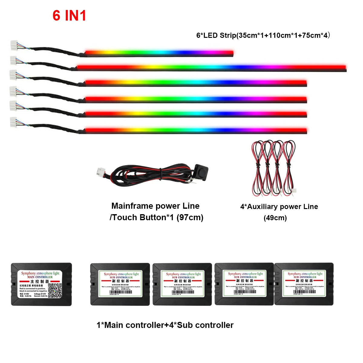 22in1 Symphony Car Ambient Light RGB 213 Color Universal Car Interior led strip
