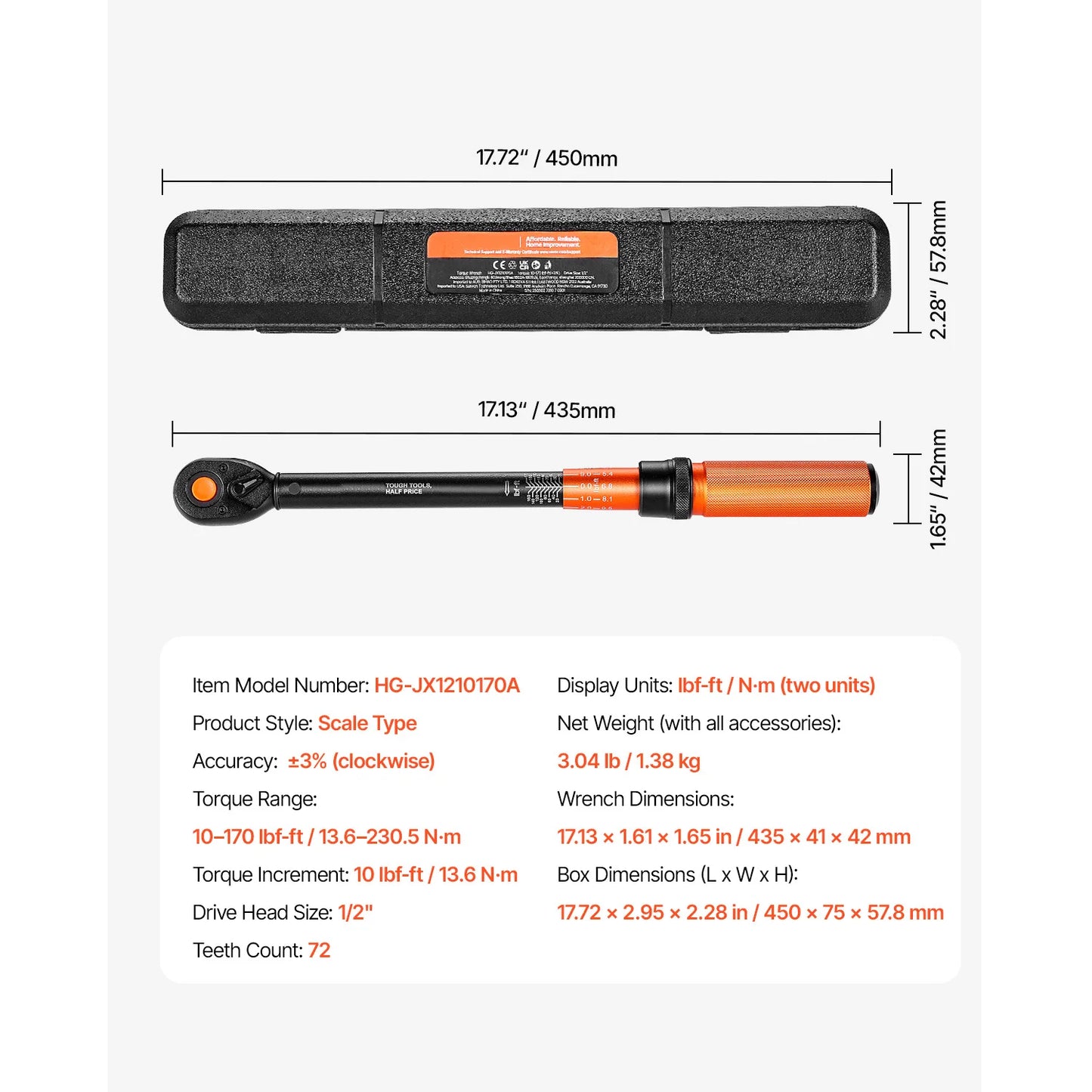 Torque Wrench Set Drive Click Torque Wrench Dual-Direction Adjustable