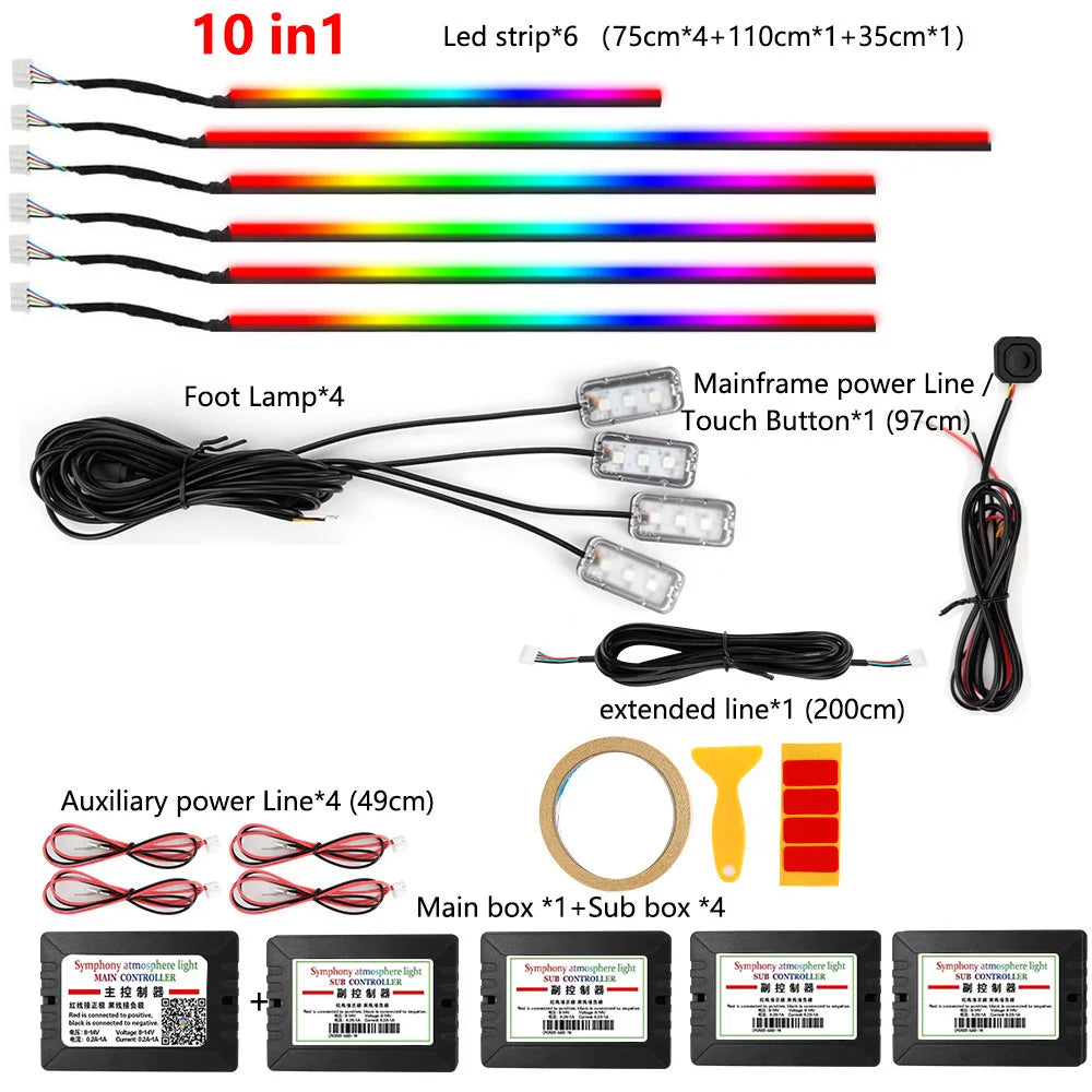 22in1 Symphony Car Ambient Light RGB 213 Color Universal Car Interior led strip