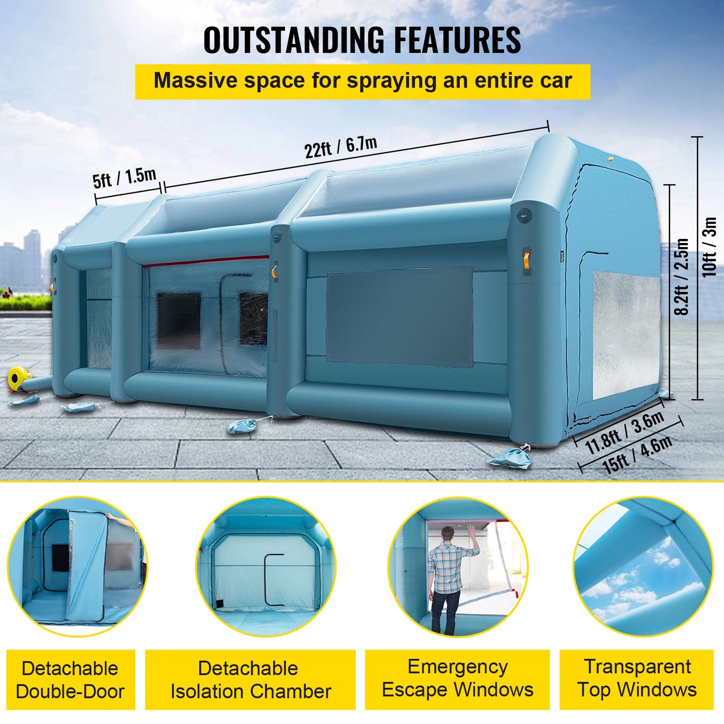 Inflatable Paint Booth 8.5x4.6x3 m Carport Car Spray Tent W/ 2 Blowers