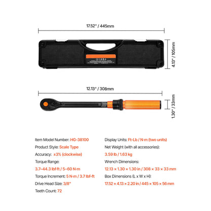 Torque Wrench Set Drive Click Torque Wrench Dual-Direction Adjustable