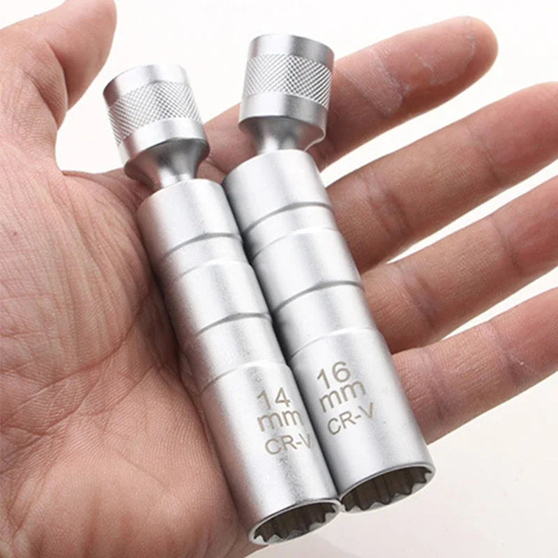 Spark Plug Socket Wrench Adapter 14mm16mm Set Universal Joint with Magnetic Flexible Socket Thin Wall 3/8"