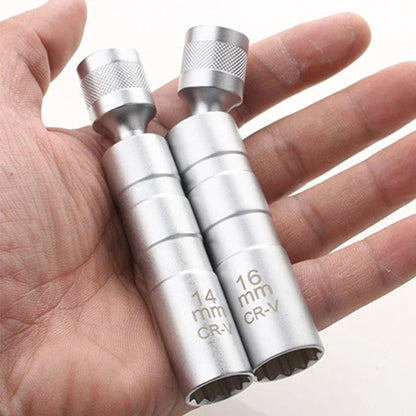 Spark Plug Socket Wrench Adapter 14mm16mm Set Universal Joint with Magnetic Flexible Socket Thin Wall 3/8"