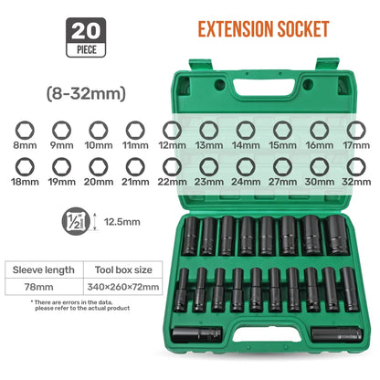 Apollo 10PC 1/2" Deep Impact Socket Set 8-32mm - 6-Point Hex Heavy Duty with Storage Case for Automotive/Electric Tool Repair