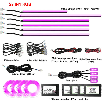22in1 Symphony Car Ambient Light RGB 213 Color Universal Car Interior led strip