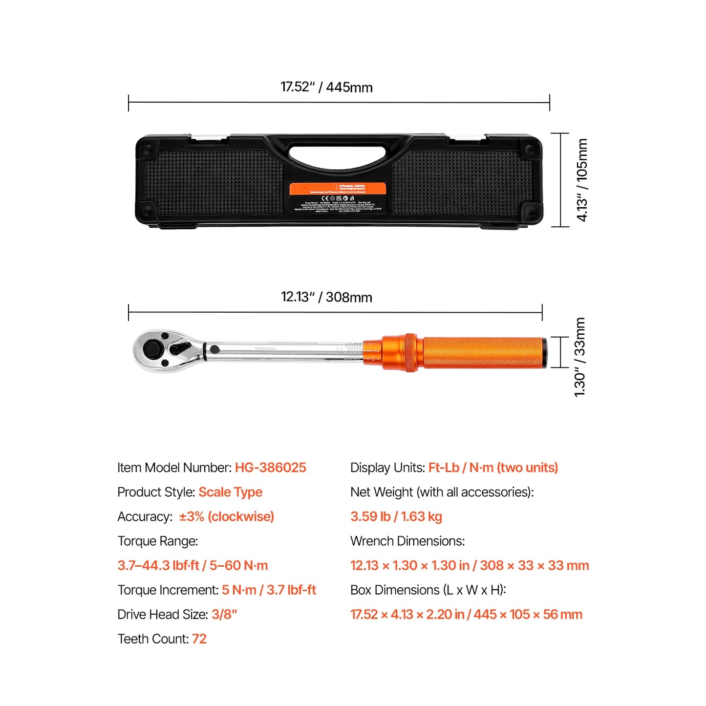 Torque Wrench Set Drive Click Torque Wrench Dual-Direction Adjustable