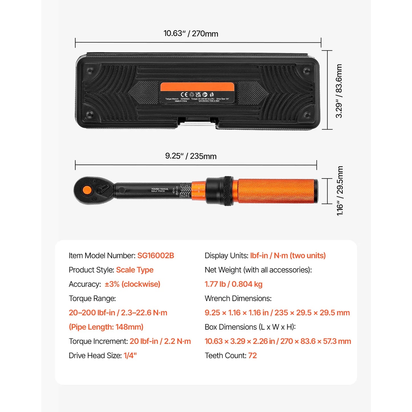 Torque Wrench Set Drive Click Torque Wrench Dual-Direction Adjustable