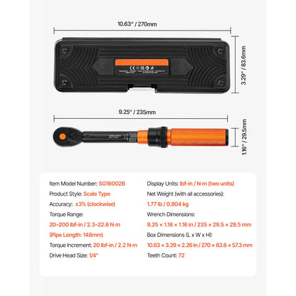 Torque Wrench Set Drive Click Torque Wrench Dual-Direction Adjustable