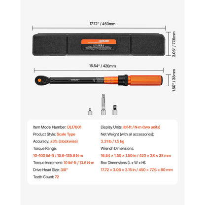 Torque Wrench Set Drive Click Torque Wrench Dual-Direction Adjustable