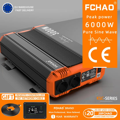 6000W Pure Sine Wave Inverter 12V 24V To 220V Power Converter