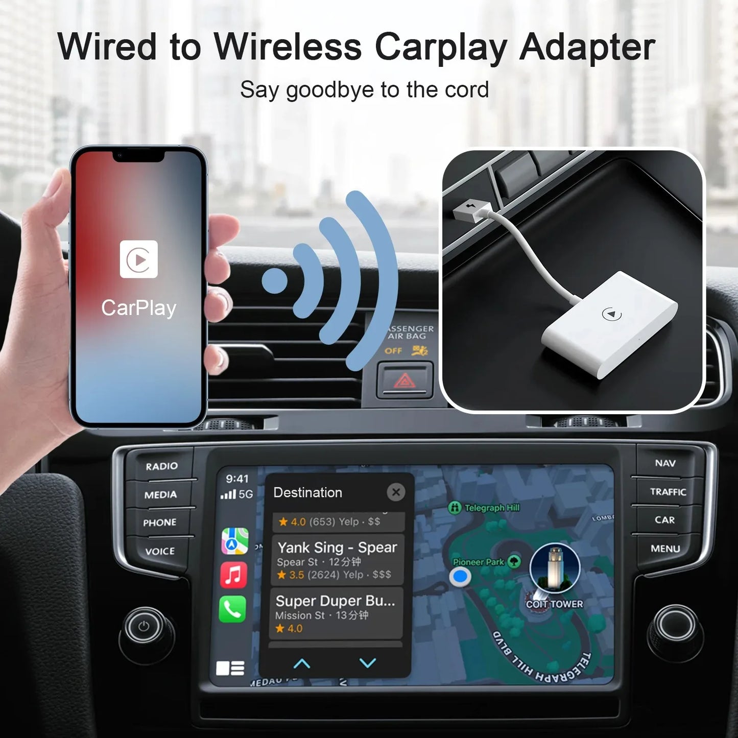 Wireless CarPlay Adapter for Android/Iphone IOS Convert Wired CarPlay to Wireless Dongle Plug Paly USB/Type-C Auto Car Adapter