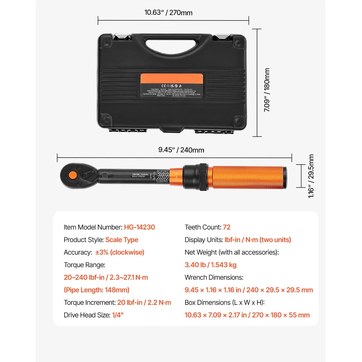 Torque Wrench Set Drive Click Torque Wrench Dual-Direction Adjustable