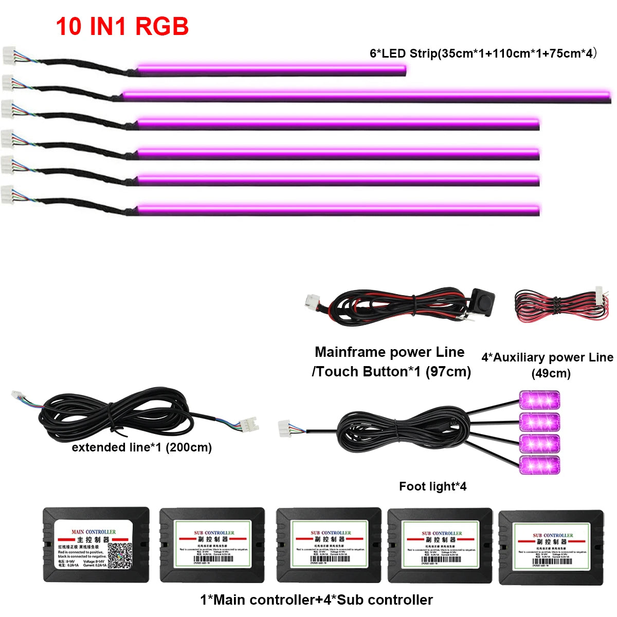 22in1 Symphony Car Ambient Light RGB 213 Color Universal Car Interior led strip