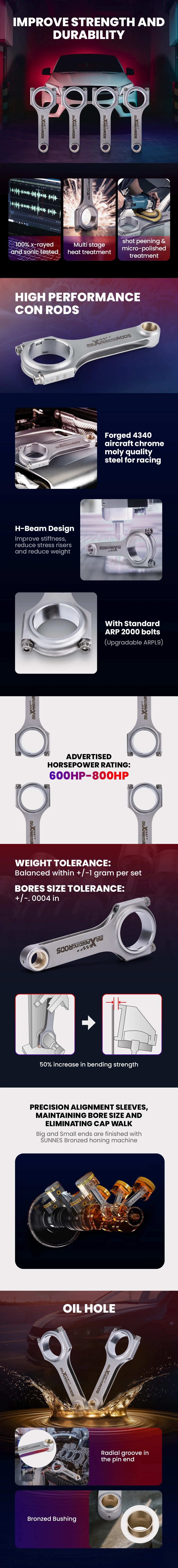 Racing 4340 EN24 Connecting Rods ARP Bolts For Citroen Saxo