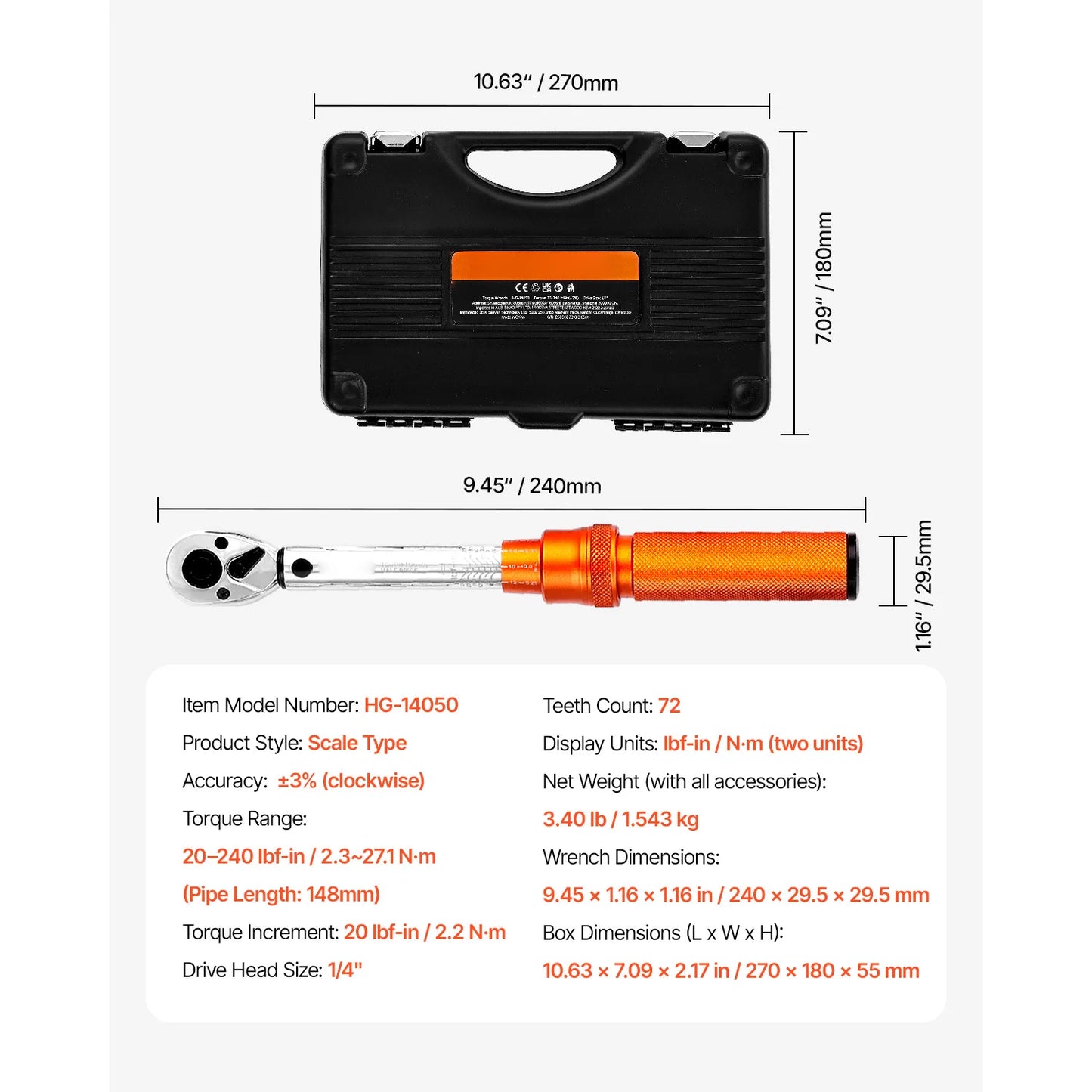 Torque Wrench Set Drive Click Torque Wrench Dual-Direction Adjustable