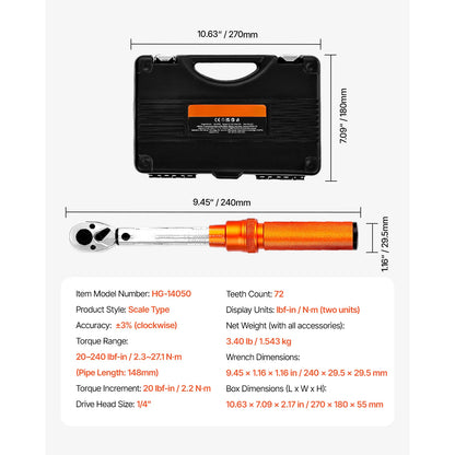 Torque Wrench Set Drive Click Torque Wrench Dual-Direction Adjustable