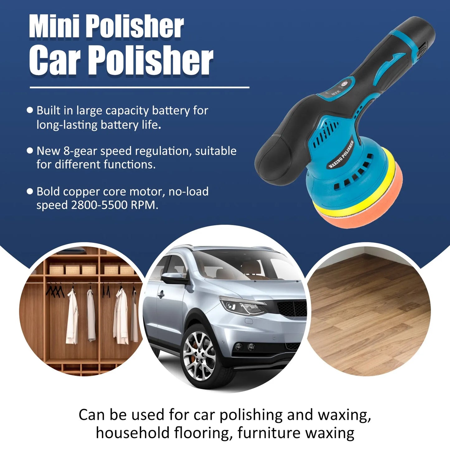 12V Cordless Polisher 8 Gears 380W