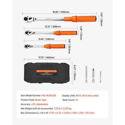 Torque Wrench Set Drive Click Torque Wrench Dual-Direction Adjustable