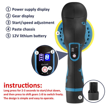 12V Cordless Polisher 8 Gears 380W