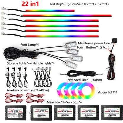 22in1 Symphony Car Ambient Light RGB 213 Color Universal Car Interior led strip