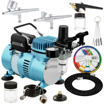 Dual Fan Air Compressor Professional Airbrushing System Kit with 3 gravity Airbrushes