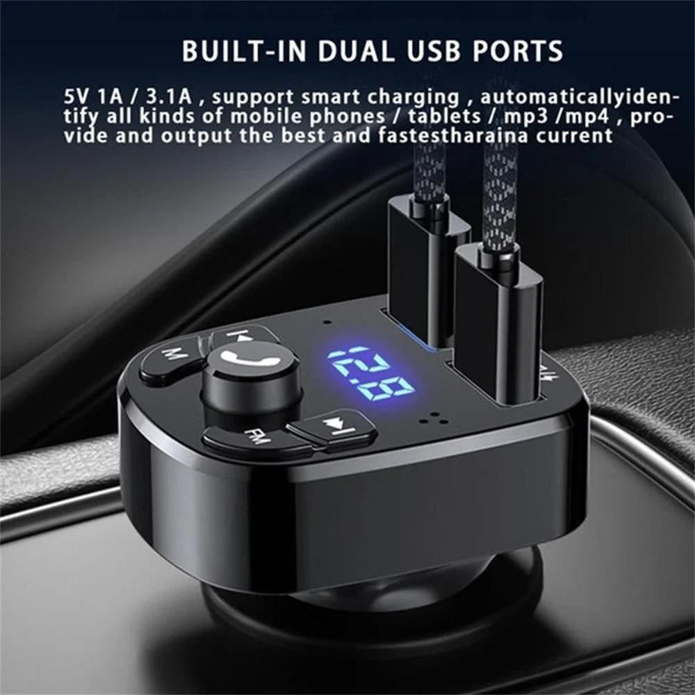 Wireless Bluetooth 5.0 Noise Reduction Audio Receiver Car Kit Hands free Dual USB Fast Charger