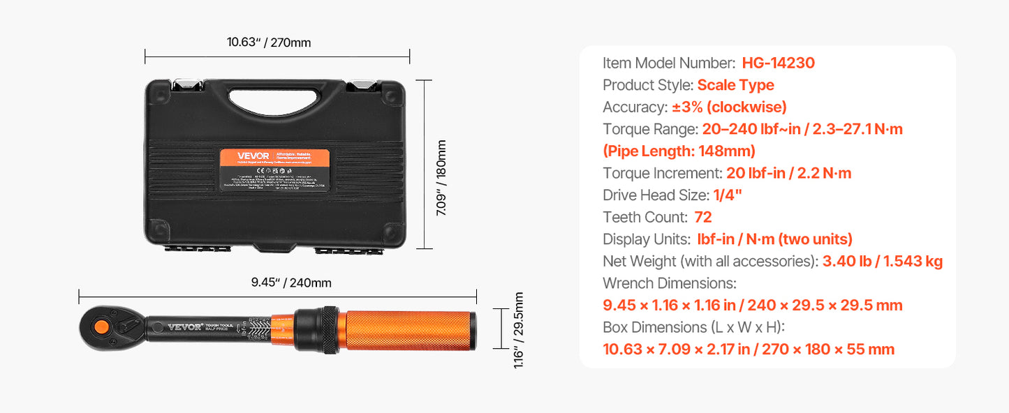 Torque Wrench Set Drive Click Torque Wrench Dual-Direction Adjustable