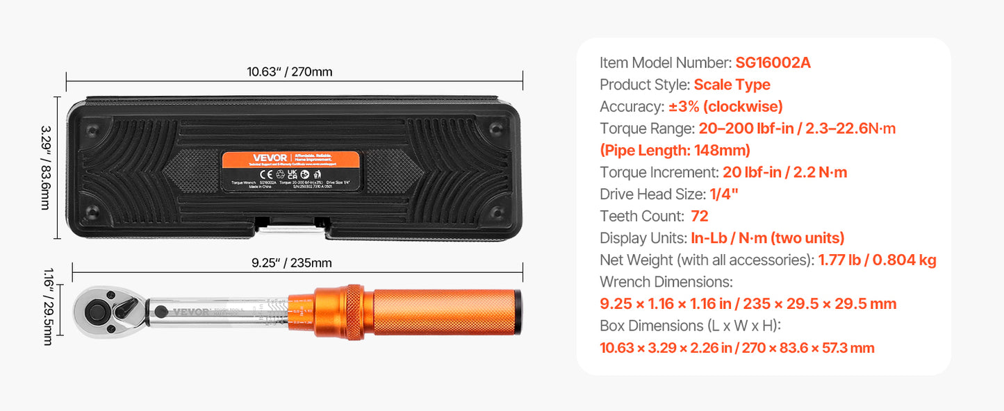 Torque Wrench Set Drive Click Torque Wrench Dual-Direction Adjustable