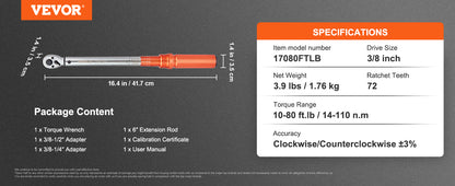 Torque Wrench Set Drive Click Torque Wrench Dual-Direction Adjustable