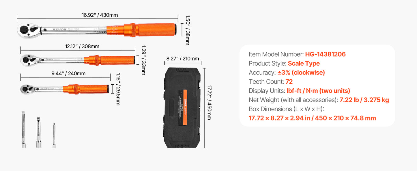 Torque Wrench Set Drive Click Torque Wrench Dual-Direction Adjustable