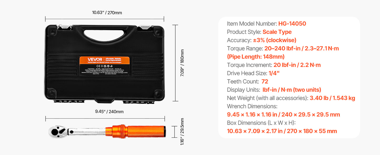 Torque Wrench Set Drive Click Torque Wrench Dual-Direction Adjustable