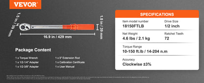 Torque Wrench Set Drive Click Torque Wrench Dual-Direction Adjustable