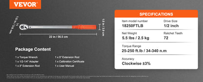 Torque Wrench Set Drive Click Torque Wrench Dual-Direction Adjustable