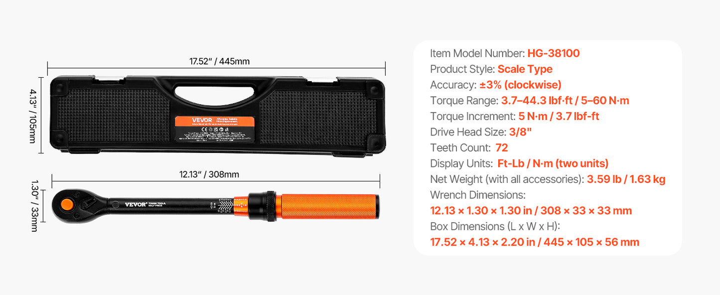 Torque Wrench Set Drive Click Torque Wrench Dual-Direction Adjustable