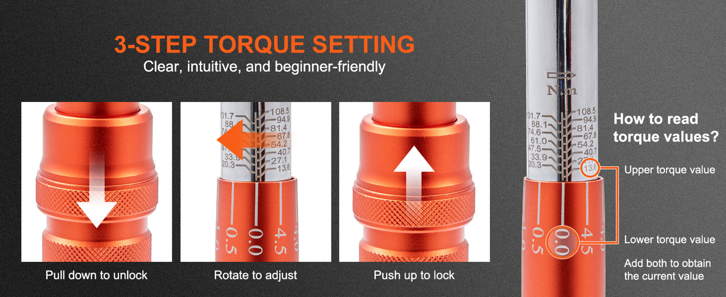 Torque Wrench Set Drive Click Torque Wrench Dual-Direction Adjustable